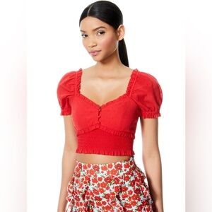 ALICE + OLIVIA - RIANNA PUFF SLEEVE CROP TOP - XS - Never worn, Like New !